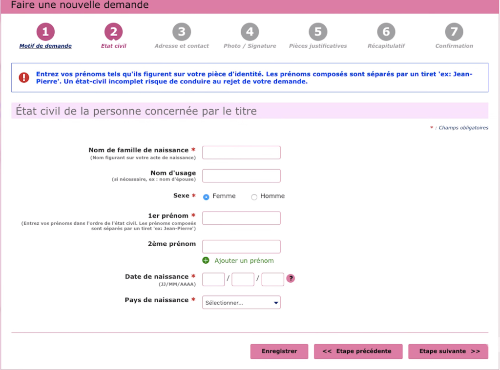 État cicil site ANTS pour demande NEPH